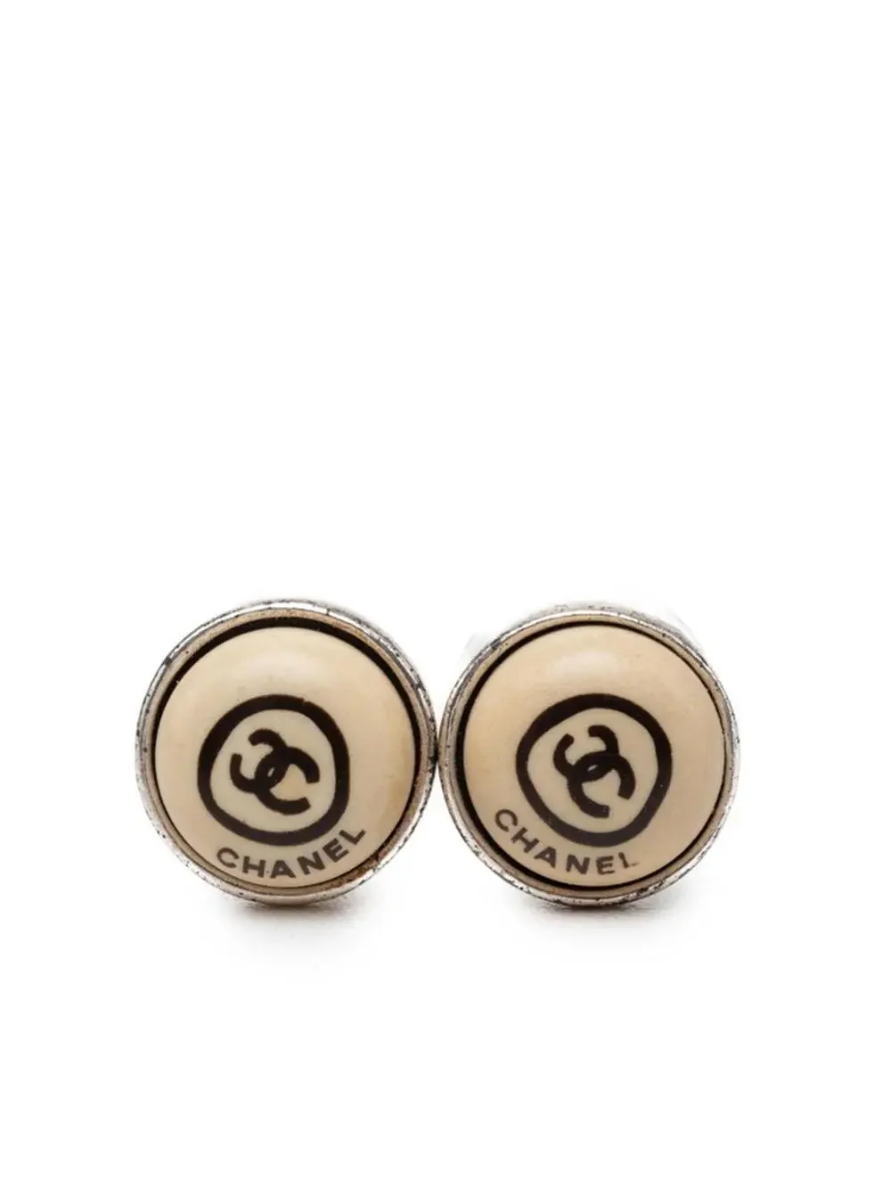 Chanel Cc Logo Round Earrings Silver- #287750C58B